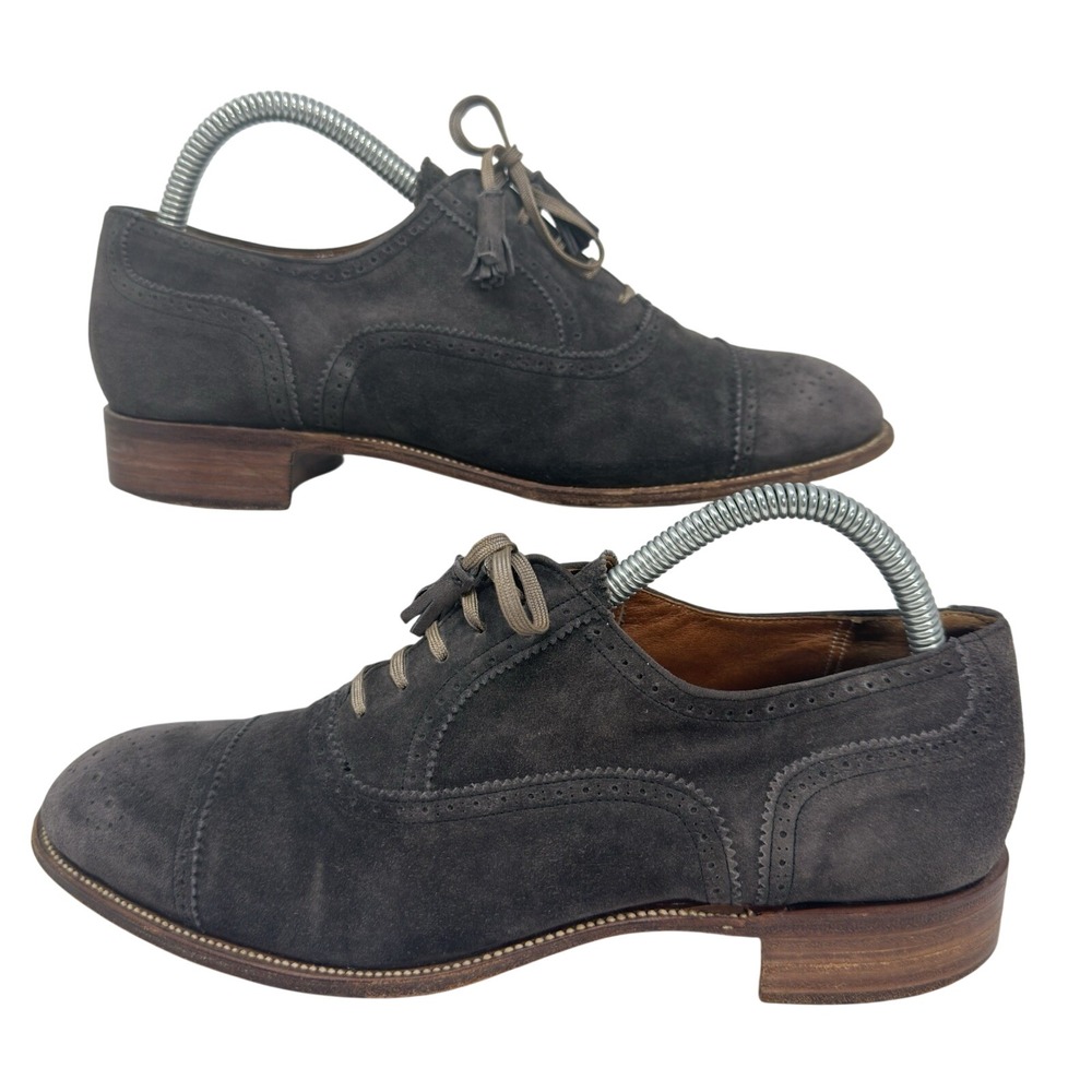 Vintage Winstanley Suede Brogue Oxford Men 7.5B Gray Cap Toe Dress Shoes Ireland